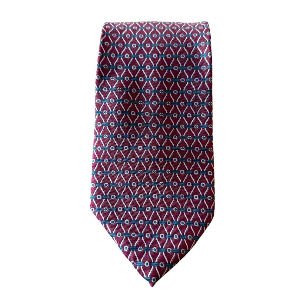 Vintage Regent Bert Pulitzer Burgundy Teal Geometric Silk Tie Mens Necktie USA - Picture 2 of 11